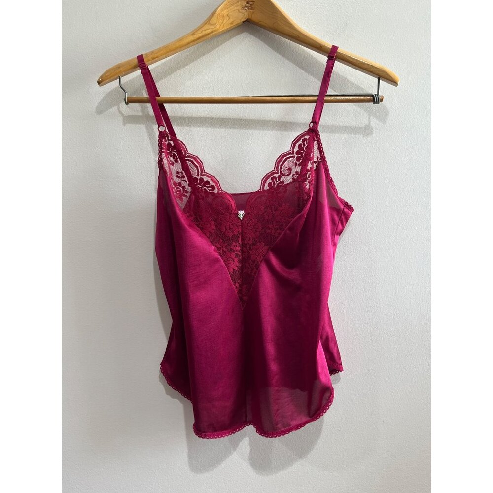 VTG Chantilly Maidenform Camisole Tank Womens M 36 Red V-Neck with Lace 80s